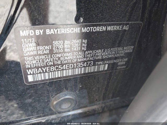 2014 Bmw Alpina B7 მანქანა იყიდება აუქციონზე, vin: WBAYE8C54ED135473, აუქციონის ნომერი: 45246312
