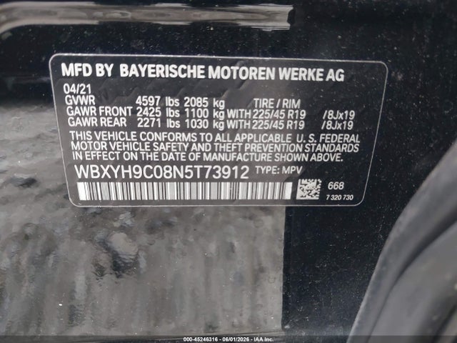 45246316 :رقم المزاد ، WBXYH9C08N5T73912 vin ، 2022 Bmw X2 Sdrive28i مزاد بيع