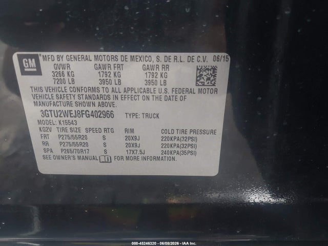 Продажа на аукционе авто 2015 Gmc Sierra 1500 Denali, vin: 3GTU2WEJ8FG402966, номер лота: 45246320