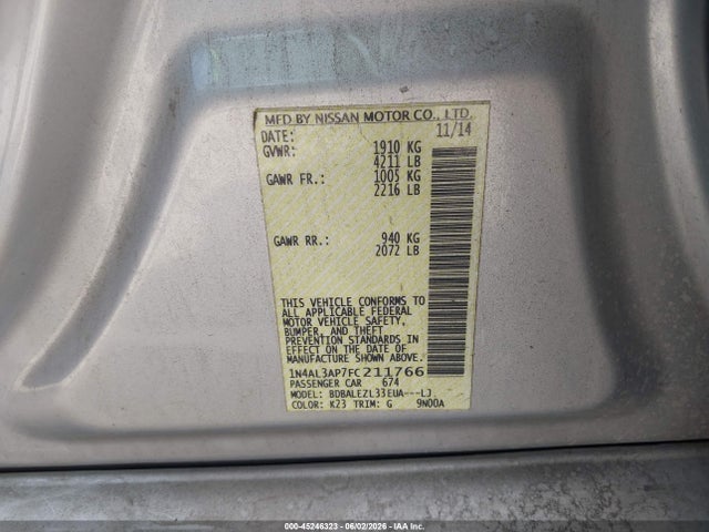 Nissan Altima 2.5 S 2015 1N4AL3AP7FC211766 Image 9