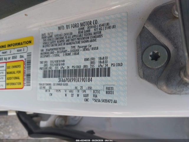 Aukcja sprzedaży 2014 Ford Fusion Titanium, vin: 3FA6P0K99ER190184, numer aukcji: 45246339