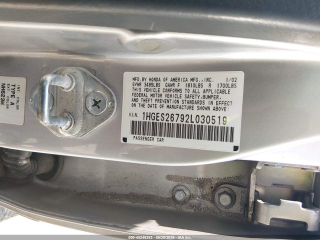 Aukcja sprzedaży 2002 Honda Civic Ex, vin: 1HGES26792L030519, numer aukcji: 45246353