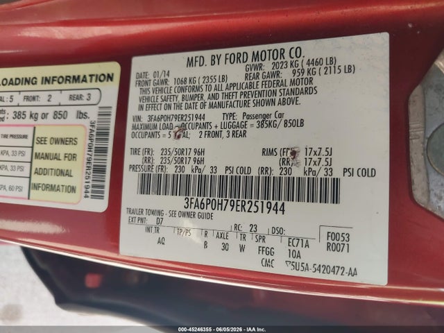 3FA6P0H79ER251944 Ford FUSION SE