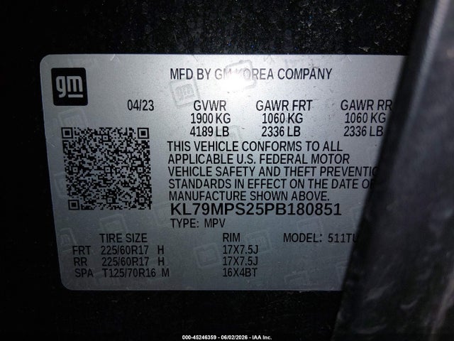 Продажа на аукционе авто 2023 Chevrolet Trailblazer Fwd Lt, vin: KL79MPS25PB180851, номер лота: 45246359