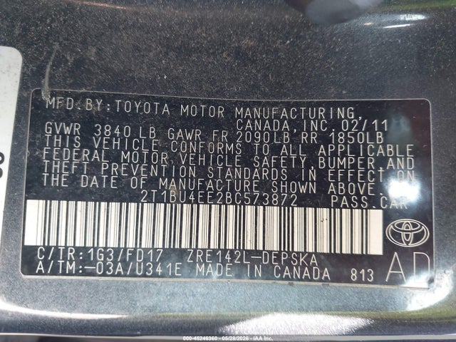 Продажа на аукционе авто 2011 Toyota Corolla S, vin: 2T1BU4EE2BC573872, номер лота: 45246360