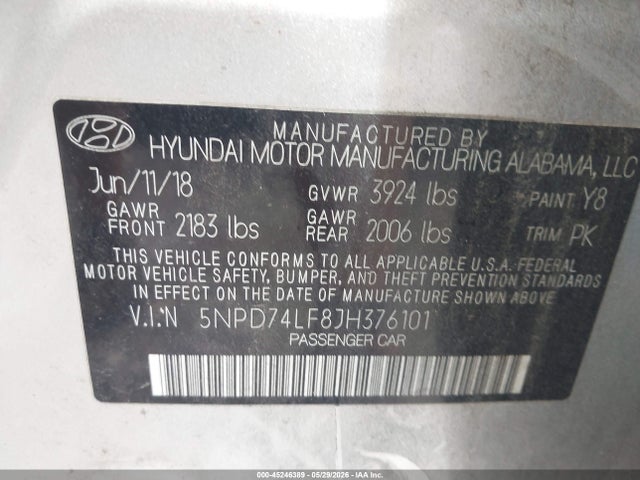Hyundai ELANTRA SE 2018 5NPD74LF8JH376101 Image 9