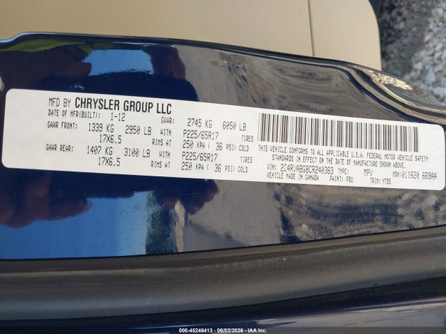 Aukcja sprzedaży 2012 Volkswagen Routan Se, vin: 2C4RVABG8CR240383, numer aukcji: 45246413
