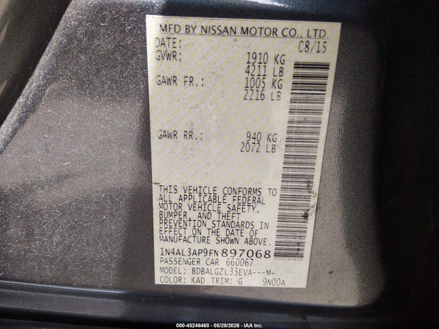 Nissan Altima 2.5 S 2015 1N4AL3AP9FN897068 Image 9