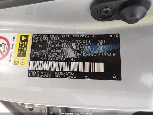 Aukcja sprzedaży 2012 Lexus Rx 350, vin: 2T2ZK1BA0CC083156, numer aukcji: 45246483