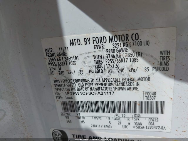 Продаж на аукціоні авто 2012 Ford F-150 Xlt, vin: 1FTFW1CF3CFA21117, номер лоту: 45246501