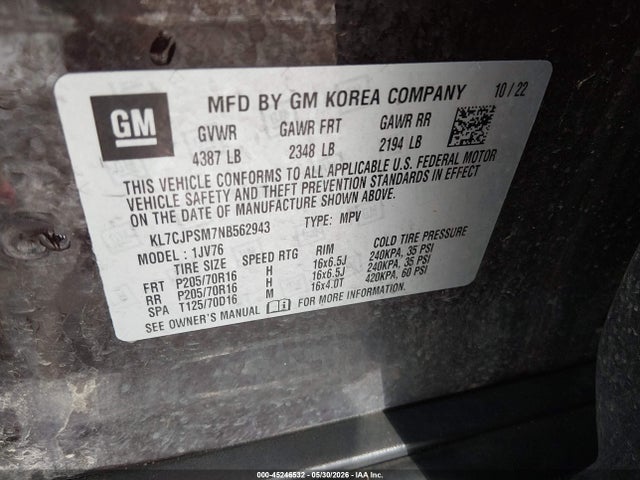 Chevrolet Trax Awd Lt 2022 KL7CJPSM7NB562943 Image 9