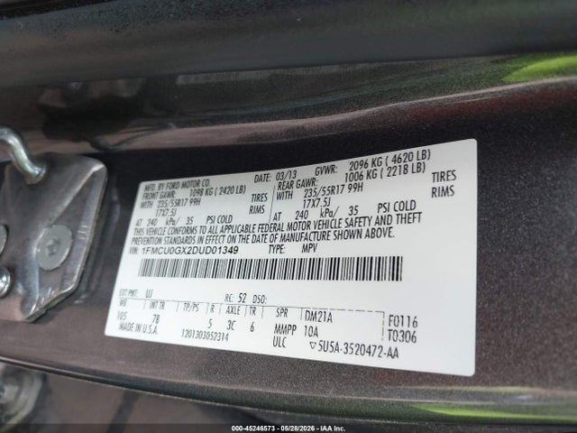 Продаж на аукціоні авто 2013 Ford Escape Se, vin: 1FMCU0GX2DUD01349, номер лоту: 45246573