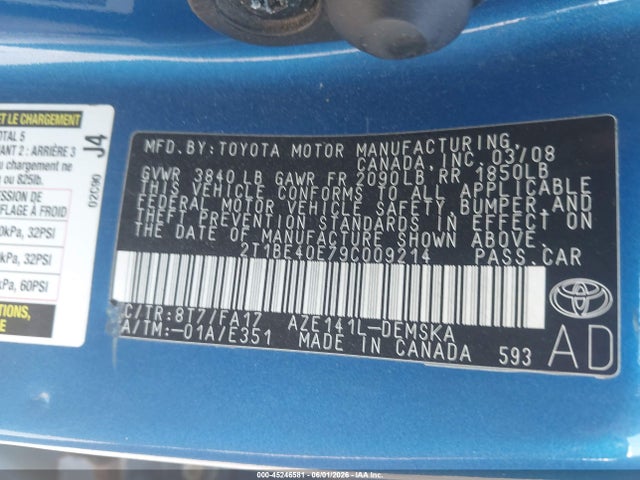 45246581 :رقم المزاد ، 2T1BE40E79C009214 vin ، 2009 Toyota Corolla Xrs مزاد بيع
