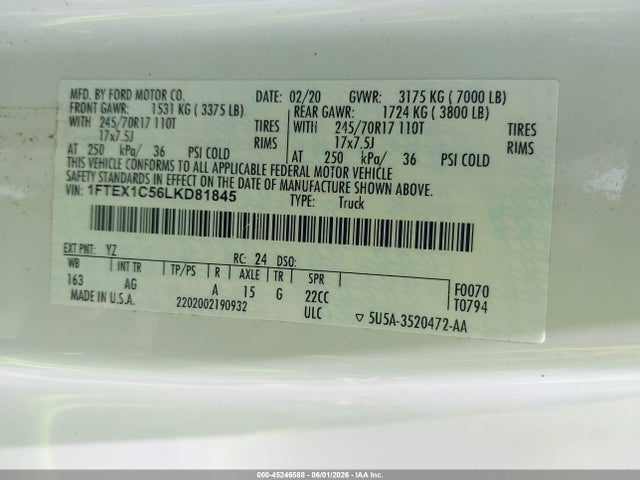Ford F-150 Xl 2020 1FTEX1C56LKD81845 Image 9