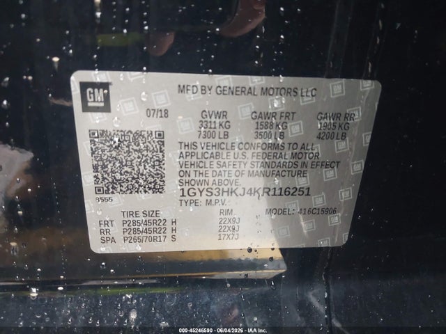 45246590 :رقم المزاد ، 1GYS3HKJ4KR116251 vin ، 2019 Cadillac Escalade Esv Luxury مزاد بيع