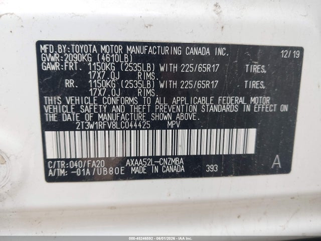 Aukcja sprzedaży 2020 Toyota Rav4 Xle, vin: 2T3W1RFV8LC044425, numer aukcji: 45246592