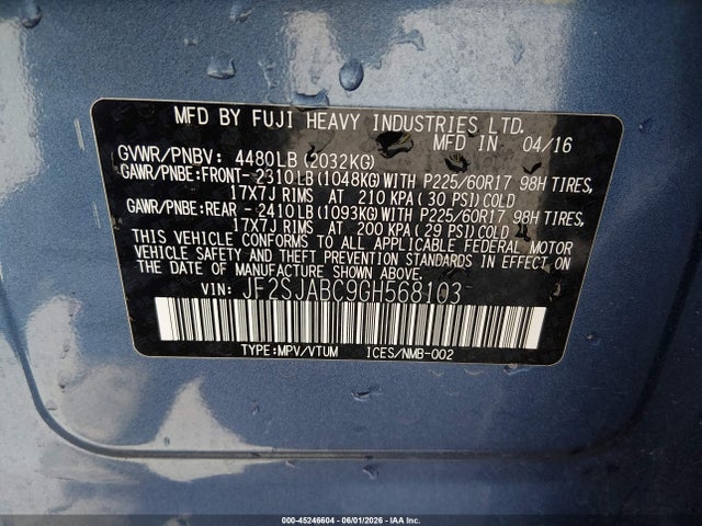 Subaru Forester 2.5i 2016 JF2SJABC9GH568103 Image 9
