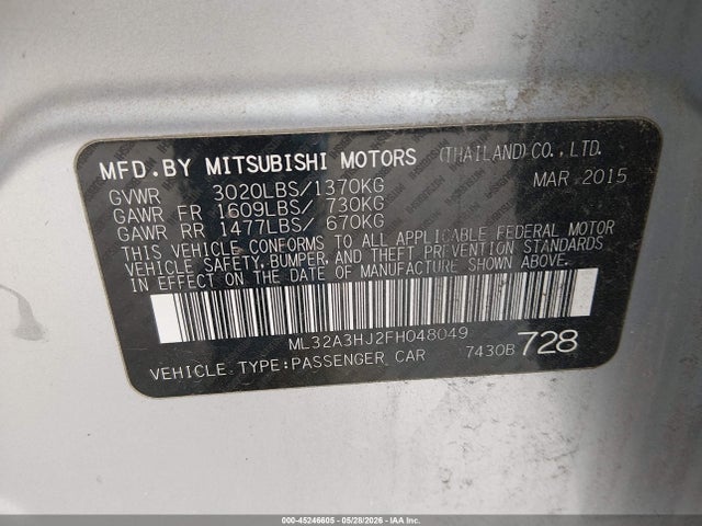 Продажа на аукционе авто 2015 Mitsubishi Mirage De, vin: ML32A3HJ2FH048049, номер лота: 45246605