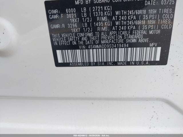 45246612 :رقم المزاد ، 4S4WMADD9S3419494 vin ، 2025 Subaru Ascent Premium 7-passenger مزاد بيع