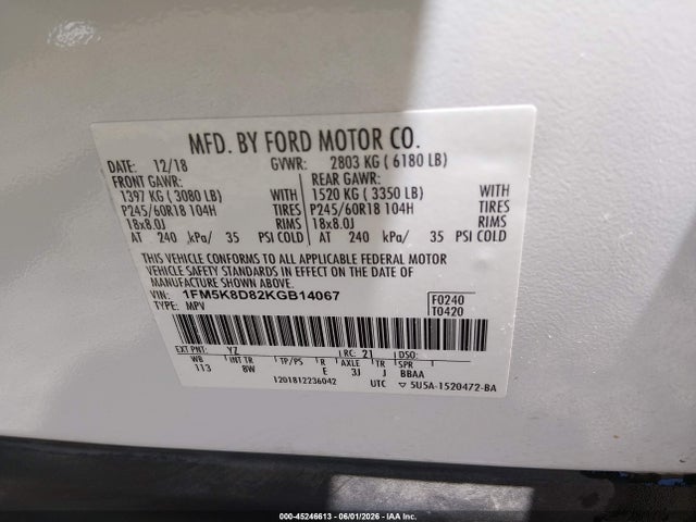 Ford EXPLORER XLT 2019 1FM5K8D82KGB14067 Image 9