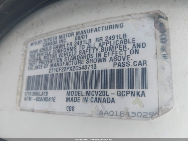 Aukcja sprzedaży 2002 Toyota Camry Solara Sle V6, vin: 2T1CF22PX2C548713, numer aukcji: 45246617