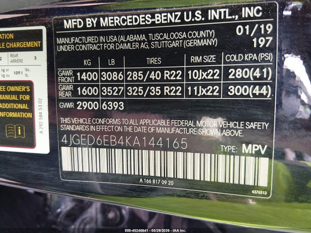 45246641 :رقم المزاد ، 4JGED6EB4KA144165 vin ، 2019 Mercedes-benz Amg Gle 43 Coupe 4matic مزاد بيع