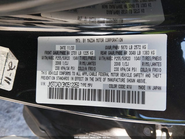 Aukcja sprzedaży 2021 Mazda Cx-9 Grand Touring, vin: JM3TCADY3M0512259, numer aukcji: 45246644