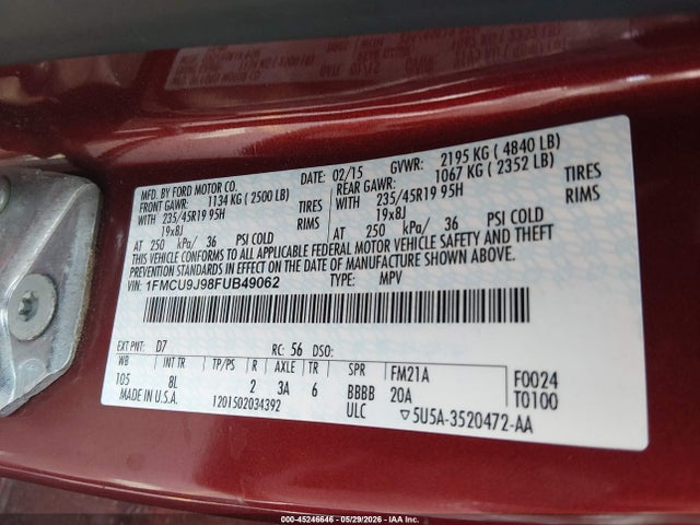Ford Escape Titanium 2015 1FMCU9J98FUB49062 Image 9