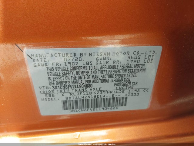 3N1CN8FV2LL904880 Nissan Versa Sr Xtronic Cvt