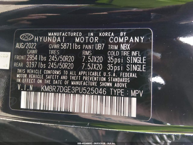 Aukcja sprzedaży 2023 Hyundai Palisade Calligraphy, vin: KM8R7DGE3PU525046, numer aukcji: 45246692