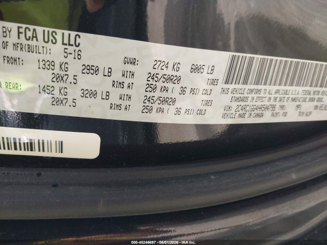 Продаж на аукціоні авто 2017 Chrysler Pacifica Limited, vin: 2C4RC1GG4HR504799, номер лоту: 45246697