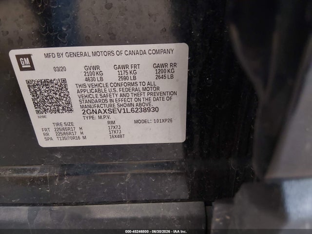 Chevrolet Equinox Awd Ls 2020 2GNAXSEV1L6238930 Image 9