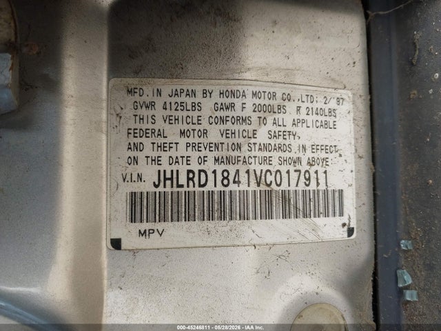 Продаж на аукціоні авто 1997 Honda Cr-v, vin: JHLRD1841VC017911, номер лоту: 45246811