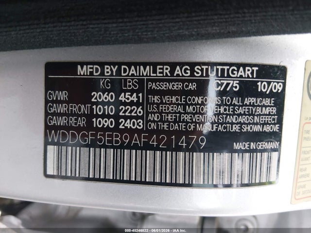 45246822 :رقم المزاد ، WDDGF5EB9AF421479 vin ، 2010 Mercedes-benz C 300 Luxury/sport مزاد بيع