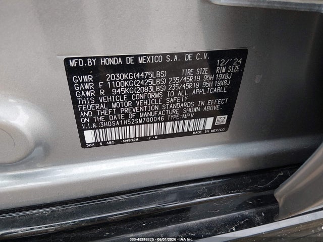 45246825 :رقم المزاد ، 3HDSA1H52SM700046 vin ، 2025 Acura Adx A-spec مزاد بيع