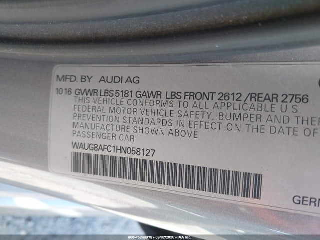 Aukcja sprzedaży 2017 Audi A6 Premium Plus, vin: WAUG8AFC1HN058127, numer aukcji: 45246918