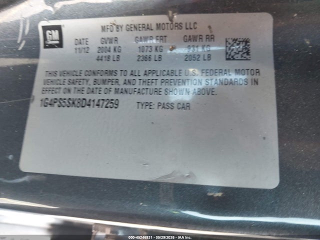 Aukcja sprzedaży 2013 Buick Verano, vin: 1G4PS5SK8D4147259, numer aukcji: 45246931