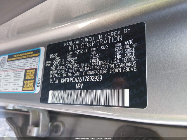 Auction sale of the 2026 Kia Seltos Lx, vin: KNDEPCAA5T7892929, lot number: 45246963