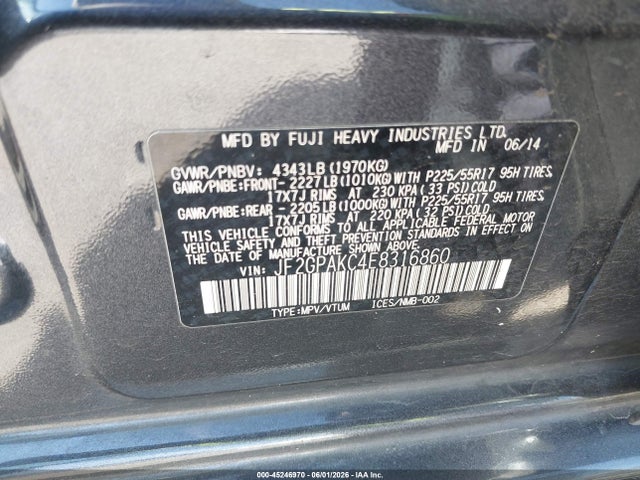 45246970 :رقم المزاد ، JF2GPAKC4E8316860 vin ، 2014 Subaru Xv Crosstrek 2.0i Limited مزاد بيع
