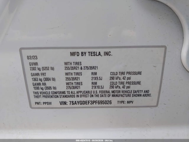 Продажа на аукционе авто 2023 Tesla Model Y Performance Dual Motor All-wheel Drive, vin: 7SAYGDEF3PF695026, номер лота: 45247015