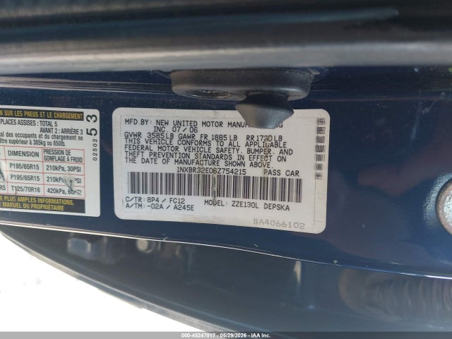 Aukcja sprzedaży 2006 Toyota Corolla S, vin: 1NXBR32E06Z754215, numer aukcji: 45247017