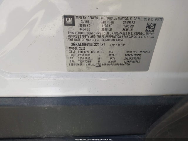 Продаж на аукціоні авто 2018 Gmc Terrain Sle, vin: 3GKALMEV0JL321021, номер лоту: 45247028
