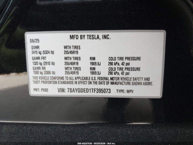 Aukcja sprzedaży 2026 Tesla Model Y Premium Rear-wheel Drive/rear-wheel Drive, vin: 7SAYGDED1TF395073, numer aukcji: 45247030