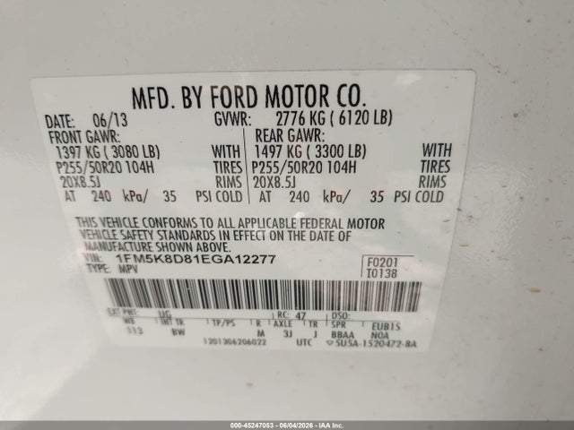 45247053 :رقم المزاد ، 1FM5K8D81EGA12277 vin ، 2014 Ford Explorer Xlt مزاد بيع