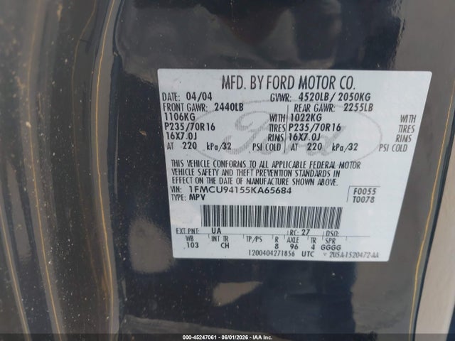 Продаж на аукціоні авто 2005 Ford Escape Limited, vin: 1FMCU94155KA65684, номер лоту: 45247061