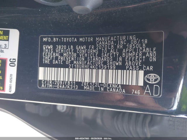 Toyota COROLLA LE 2019 2T1BURHE4KC139199 Image 9