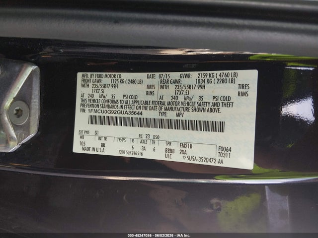 Aukcja sprzedaży 2016 Ford Escape Se, vin: 1FMCU0G92GUA35644, numer aukcji: 45247086