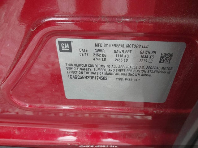 2013 Buick Lacrosse Leather Group მანქანა იყიდება აუქციონზე, vin: 1G4GC5ER2DF174502, აუქციონის ნომერი: 45247091