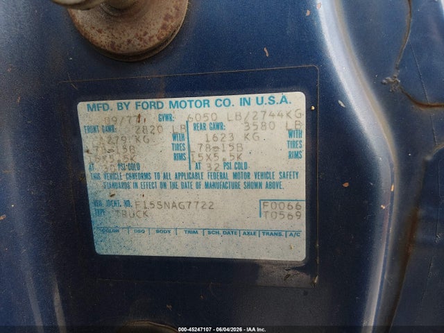 Aukcja sprzedaży 1978 Ford F 150, vin: F15SNAG7722, numer aukcji: 45247107