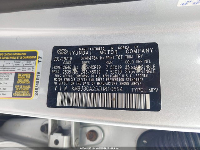Aukcja sprzedaży 2018 Hyundai Tucson Limited, vin: KM8J3CA25JU810694, numer aukcji: 45247114